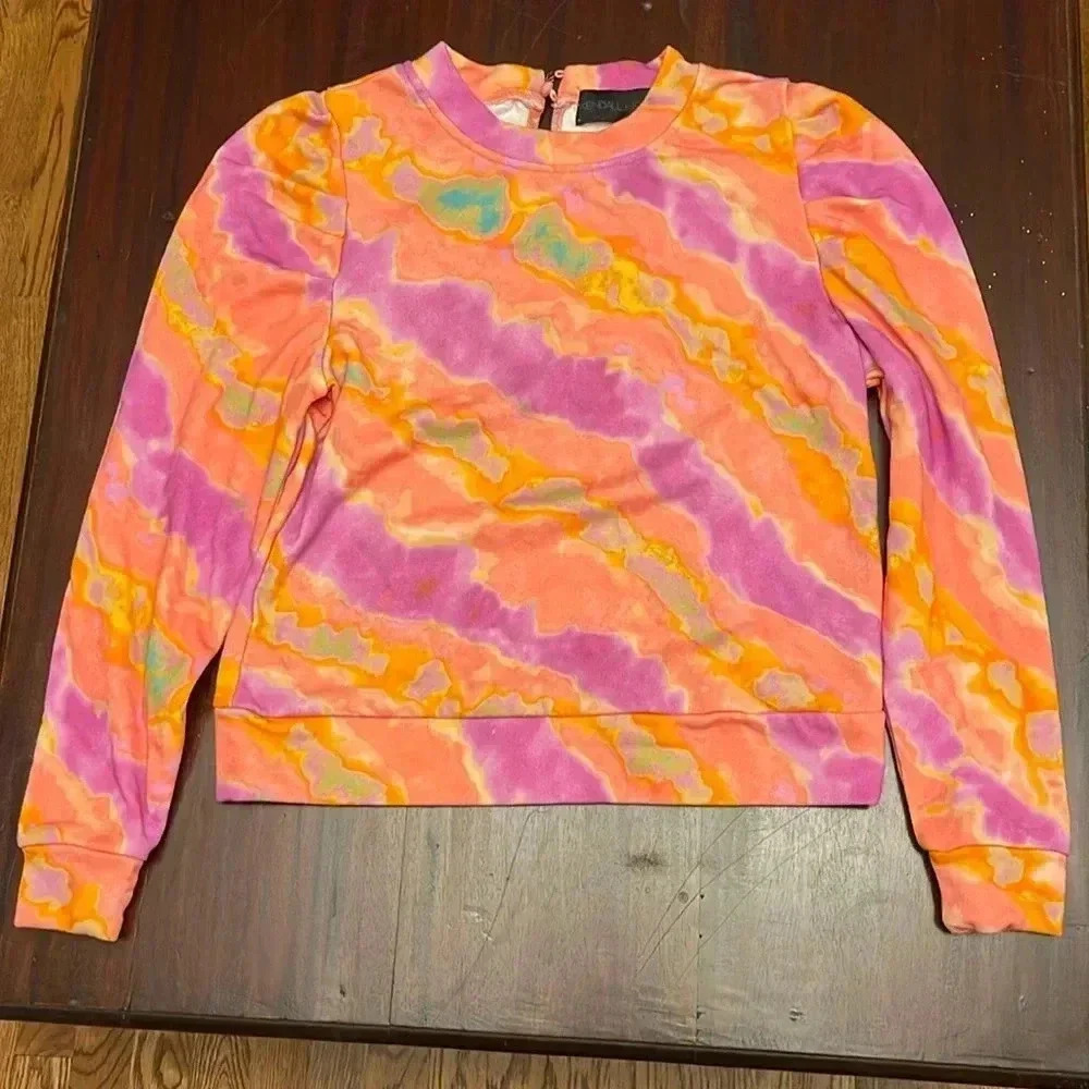 Kendall + Kylie bright neon tie dye sweatshirt size small